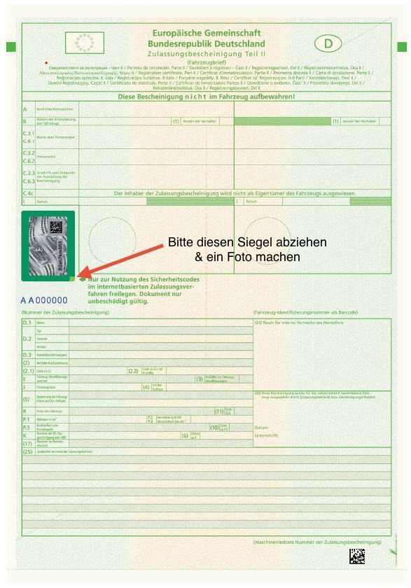 Beispiel: Zulassungsbescheinigung Teil II